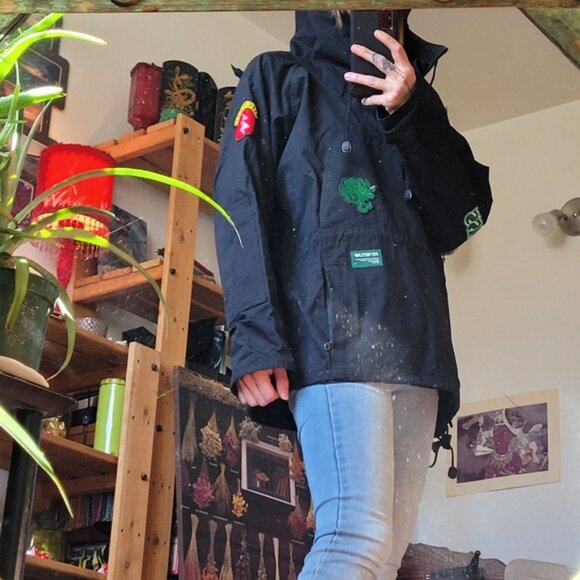 Black Hooded Jacket with Patches - Picture 8 of 9